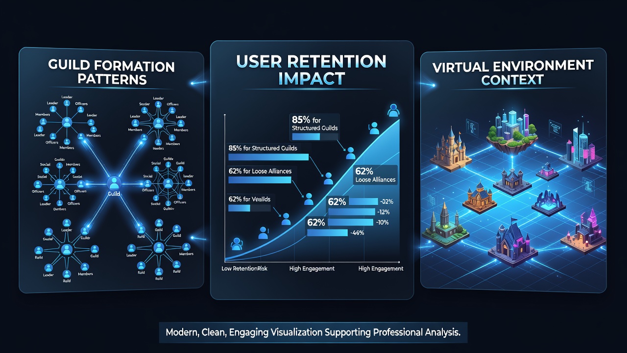 Data visualization of user retention curves comparing different guild formation methods over six months